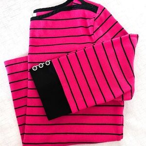 LIZ CLAIBORNE Pink and Blue Striped Women’s Boat Neck Top Button Accents Sz XL